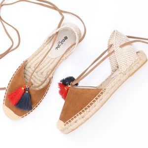 SOLUDOS Suede lace-up platform espadrille with two-tone tassels sz 9